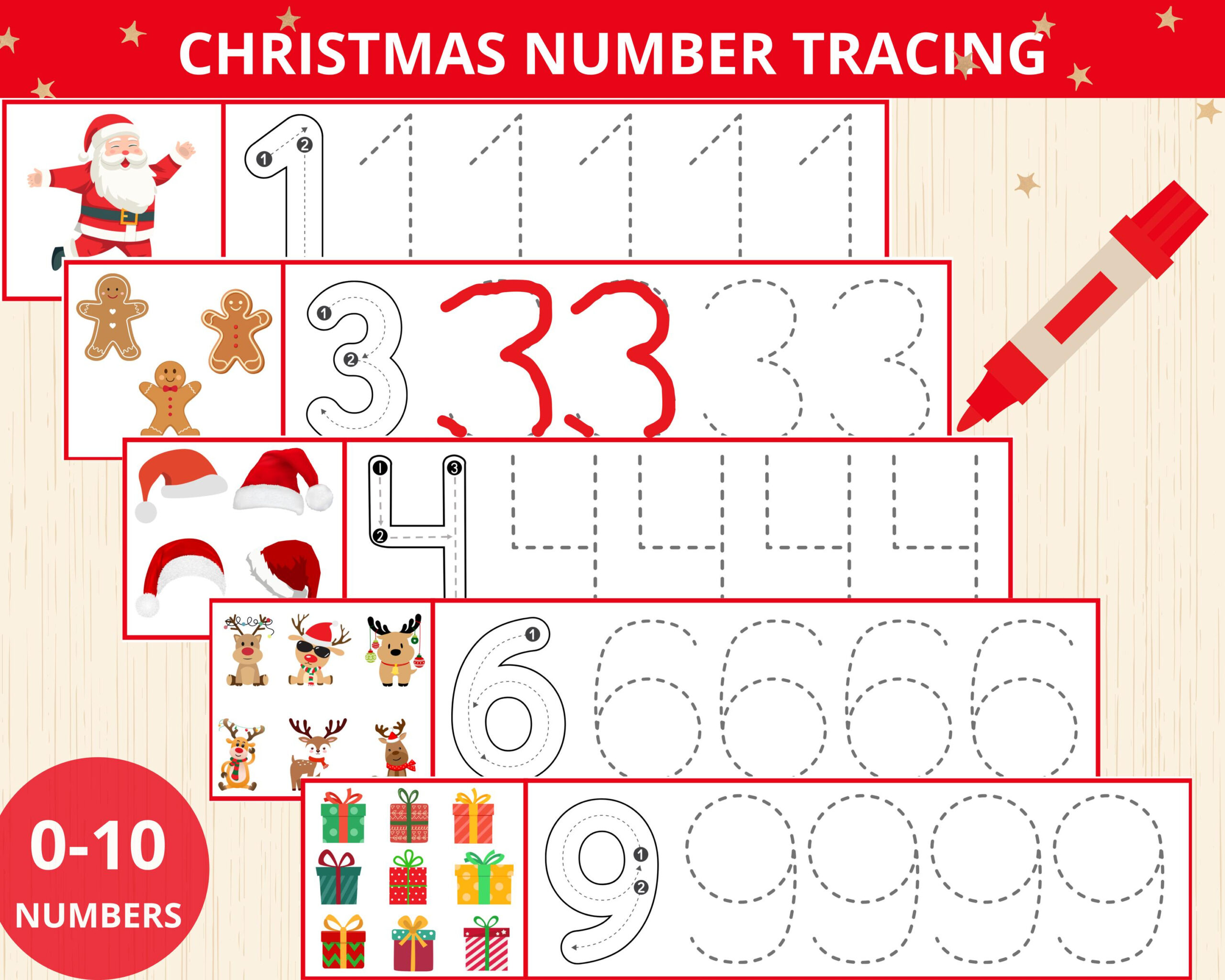 Number Tracing - Etsy Uk | Christmas Number Tracing Worksheets