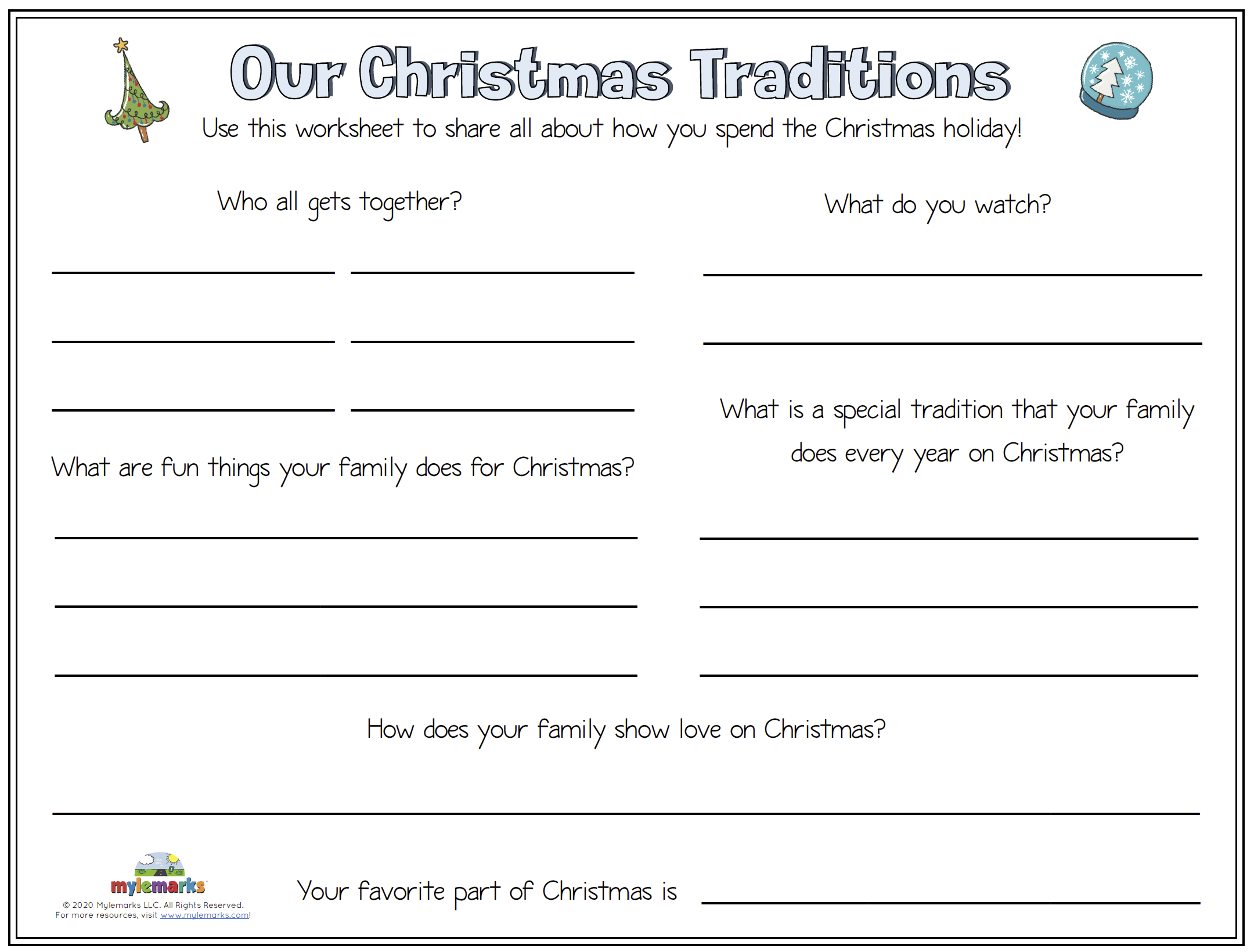 Our Christmas Traditions [F] | Christmas Social Skills Worksheets