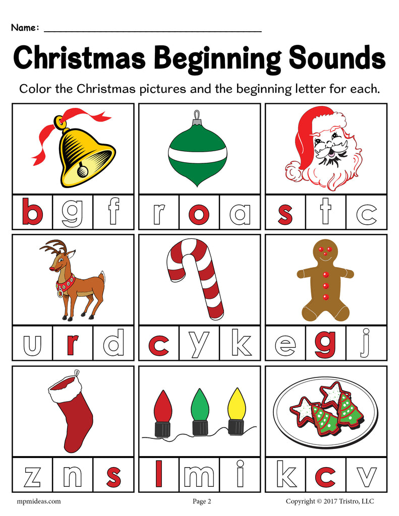 Printable Christmas Beginning Sounds Worksheet! - Worksheets Library | Christmas Phonics Worksheets Kindergarten
