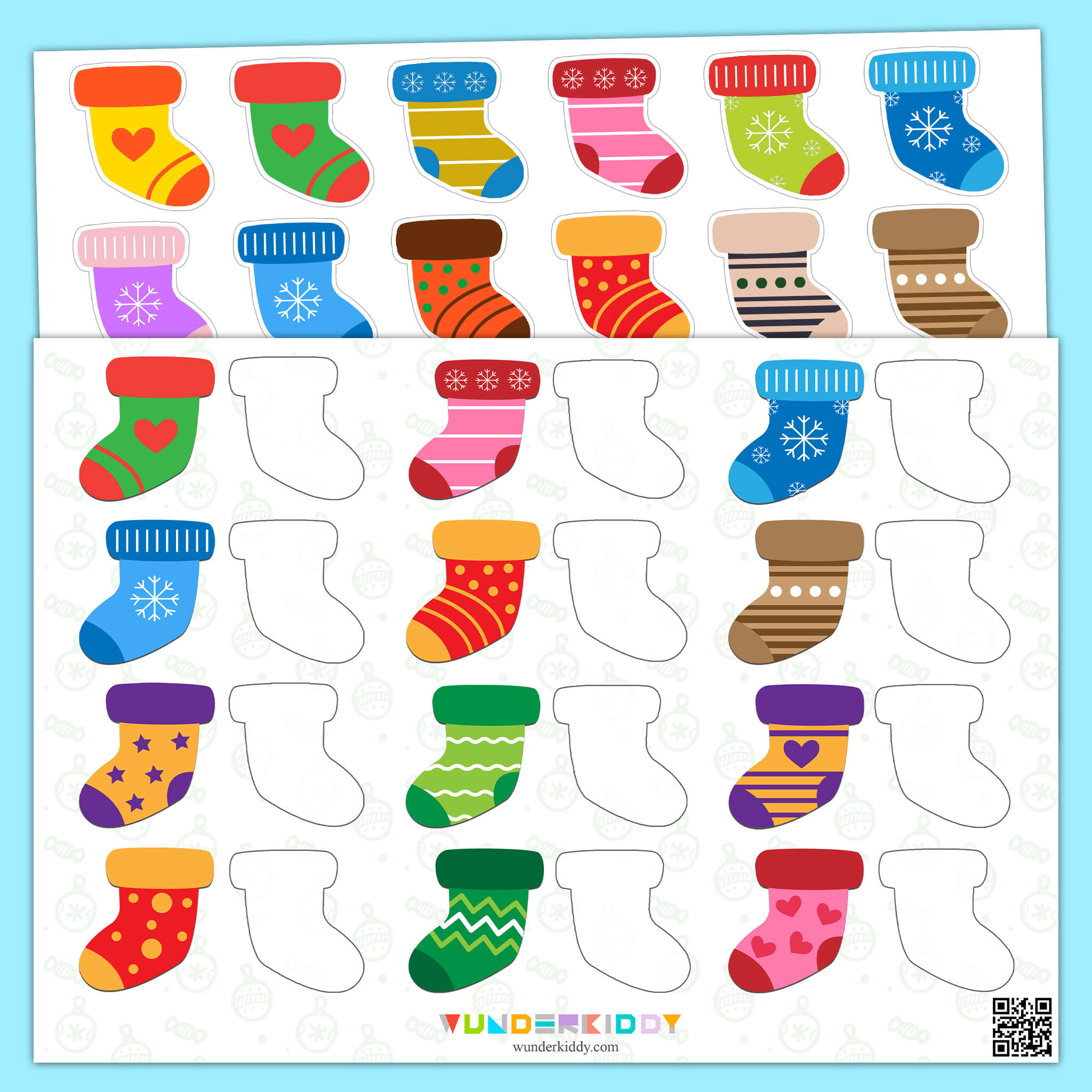 Printable Christmas Stocking Matching Pairs Worksheet For Kids | Christmas Stocking Worksheets Printable