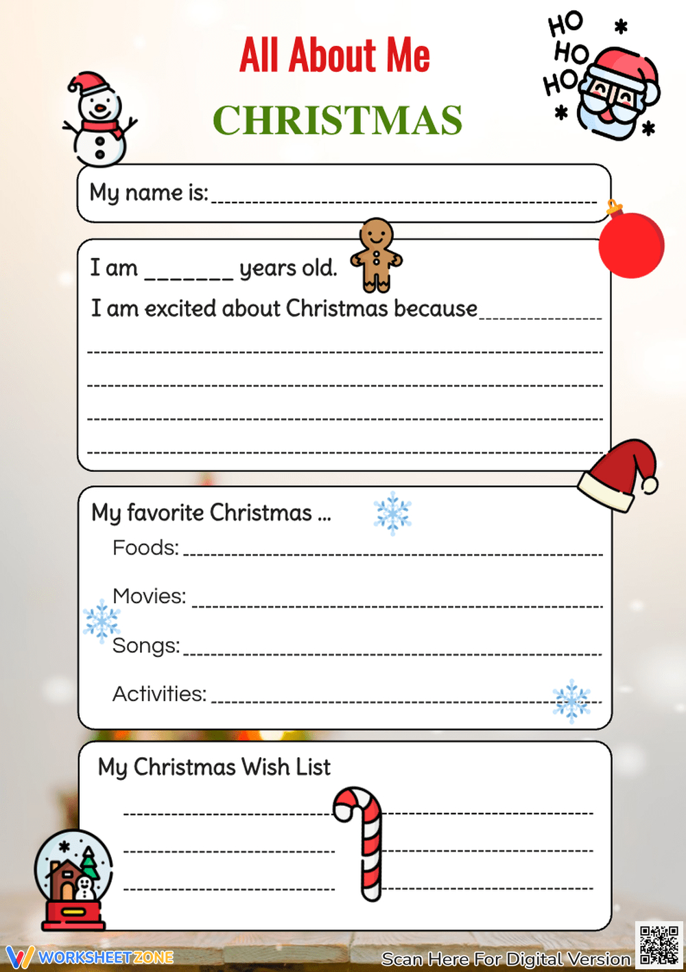 Printable Grade 3 Christmas Writing Worksheets | All About Me Christmas Worksheets