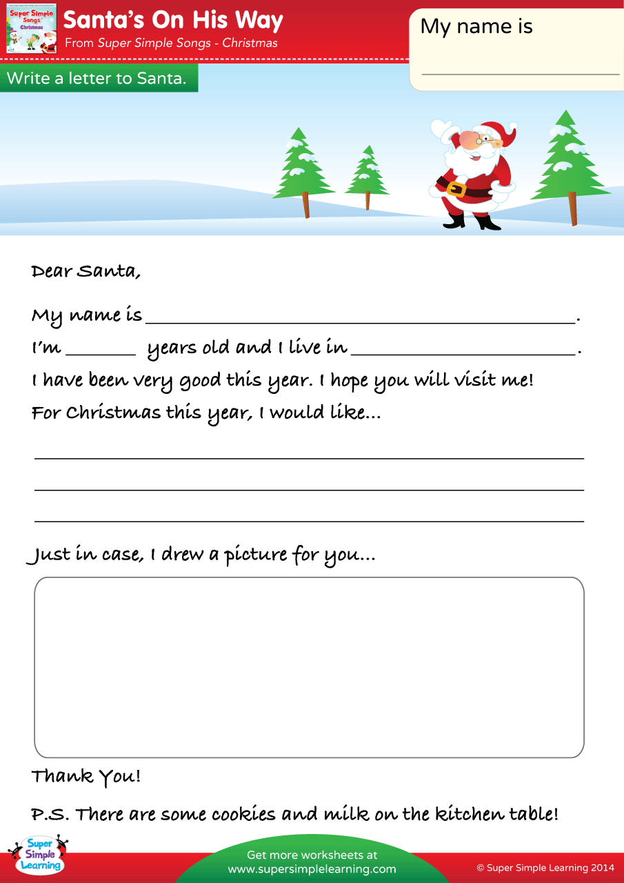 Santa&amp;#039;S On His Way Worksheet - A Letter To Santa - Super Simple | Father Christmas Super Teacher Worksheets