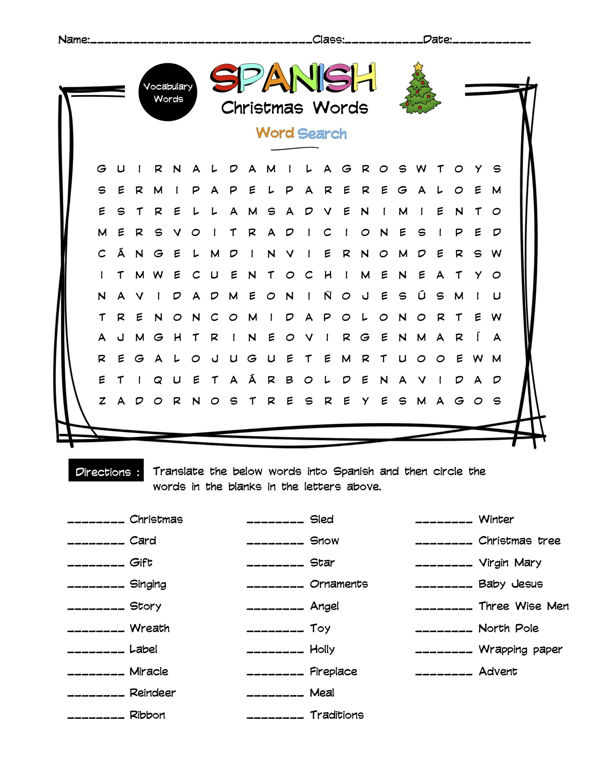 Spanish Christmas Vocabulary Word Search &amp;amp; Answer Key | Made | Spanish Christmas Vocabulary Worksheets