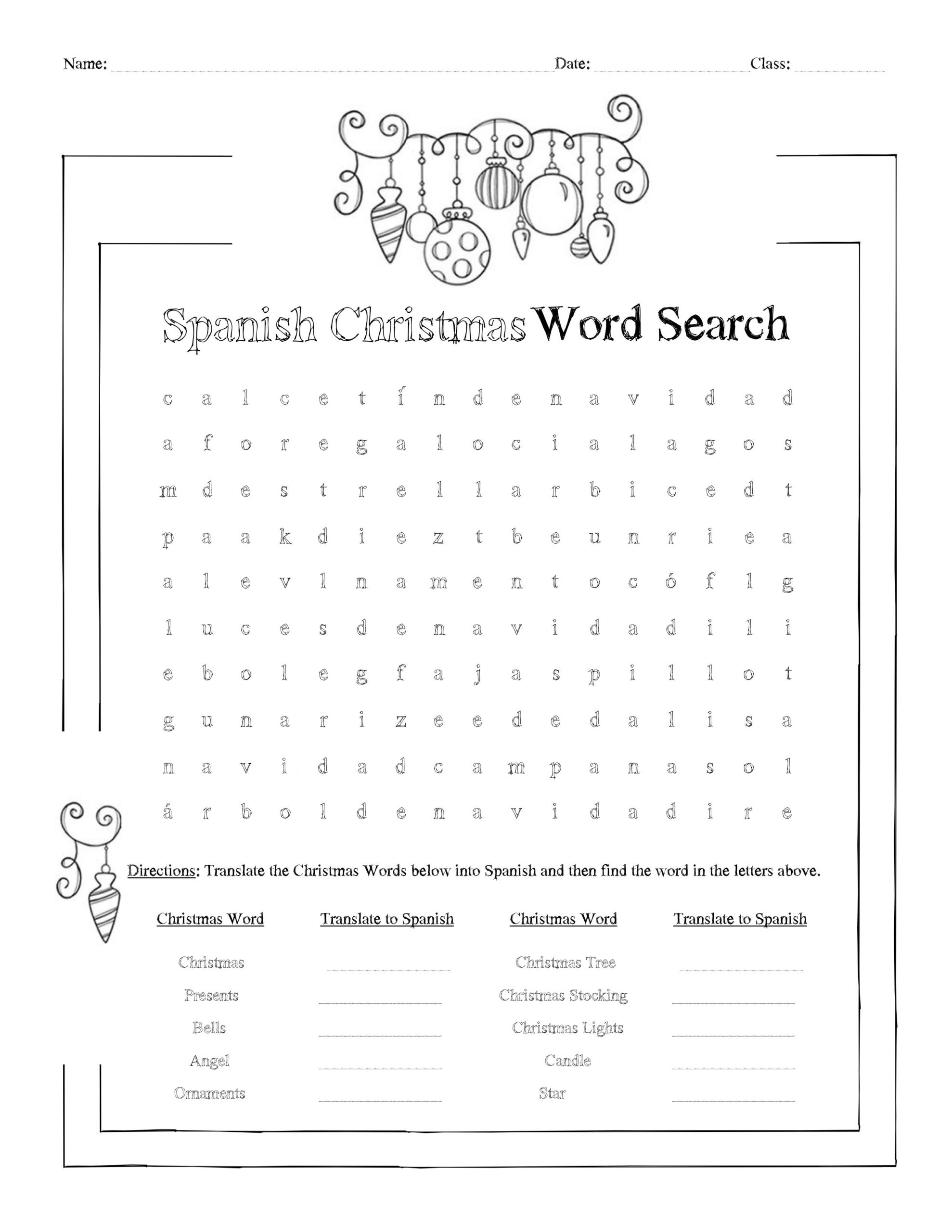 Spanish Christmas Word Search Worksheet | Madeteachers | Spanish Christmas Worksheets Free Printable