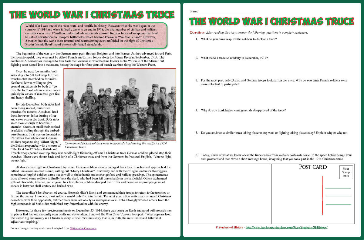students of history world war 1 reading on christmas truce lesson the world war 1 christmas truce worksheets Students Of History: World War 1 Reading On Christmas Truce Lesson | The World War 1 Christmas Truce Worksheets