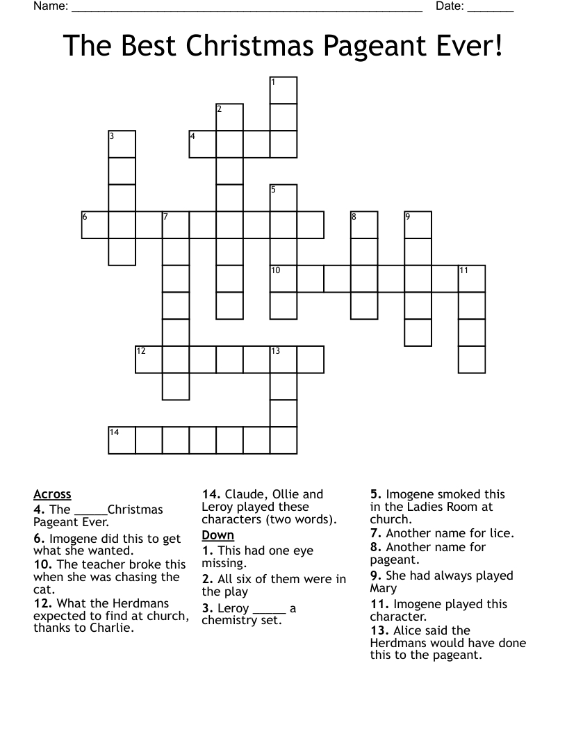 The Best Christmas Pageant Ever! Crossword - Wordmint | Free Worksheets For The Best Christmas Pageant Ever