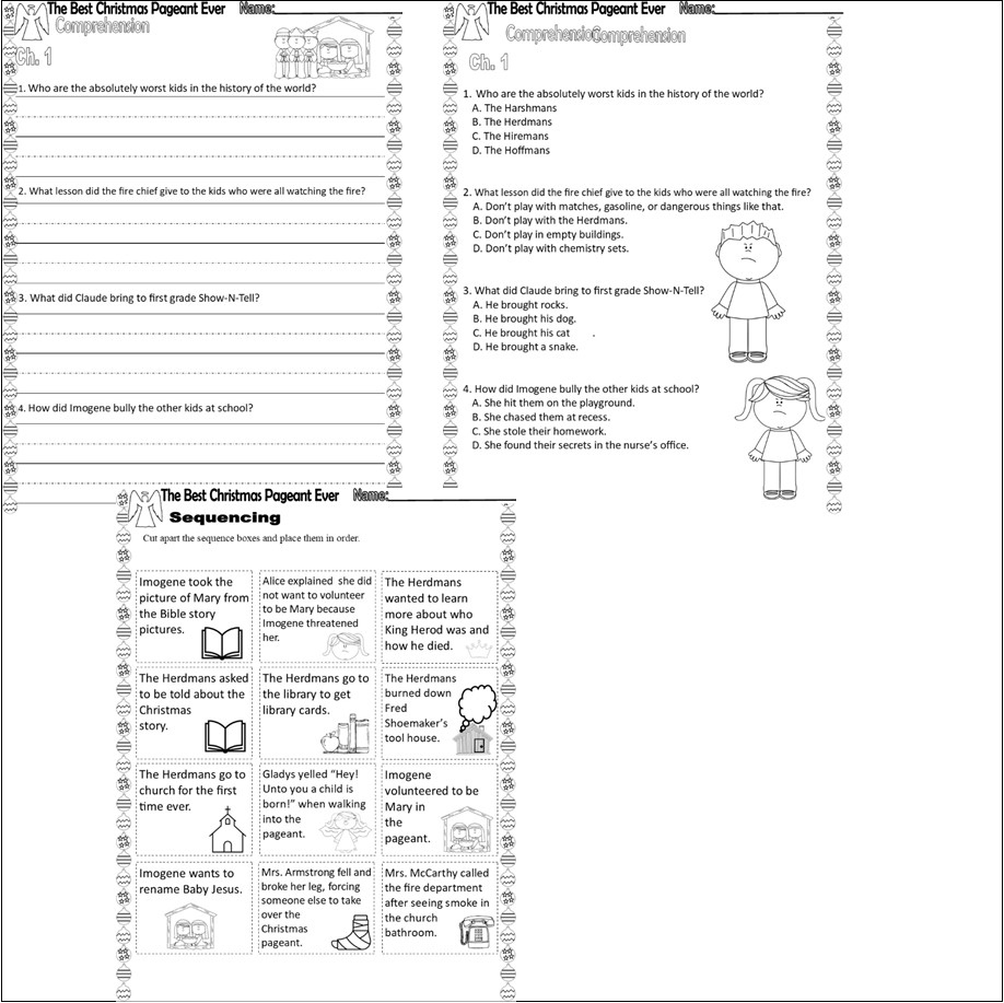 The Best Christmas Pageant Ever Reading Quiz Tests &amp;amp; Story | The Best Christmas Pageant Ever Worksheets