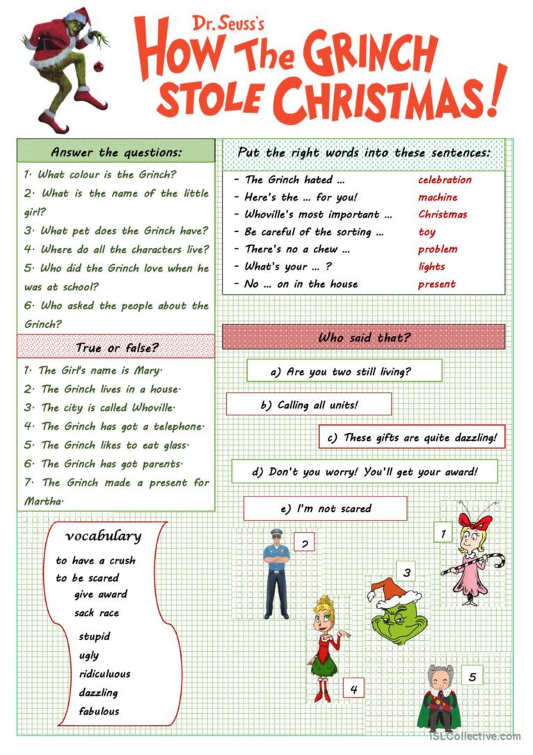 The Christmas Worksheet About  Mr…: English Esl Worksheets Pdf | The Grinch Who Stole Christmas Worksheets