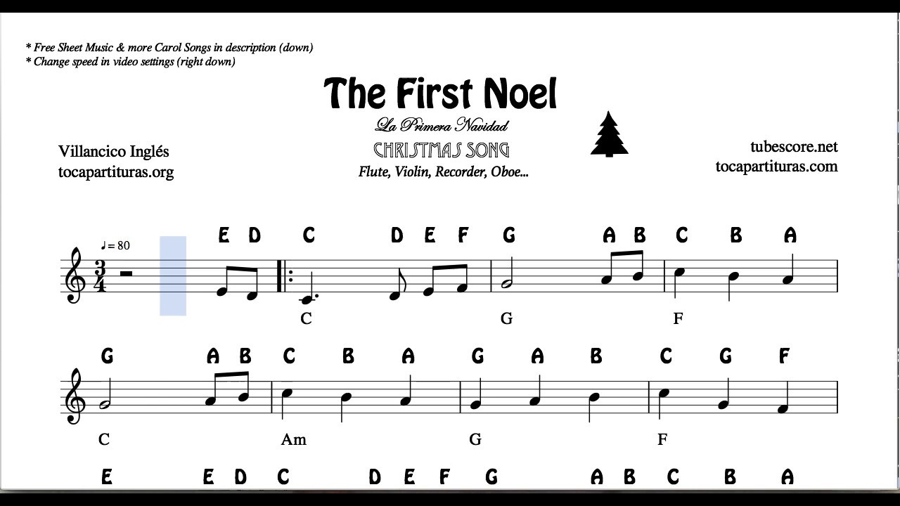 The First Noel Christmas Notes Sheet Music For Flute Violin Oboe Voice Easy  Carol Song | First Letter of Christmas Carols Worksheets