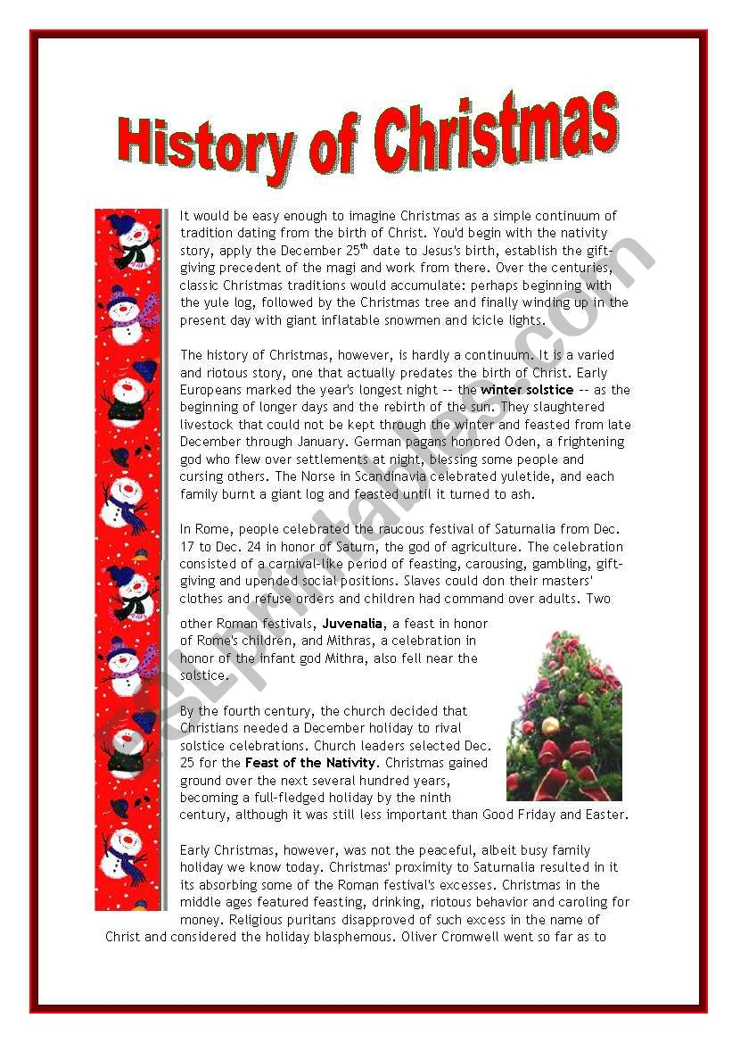 The History Of Christmas - 4 Pages - Esl Worksheetmarsala | History Of Christmas Worksheets