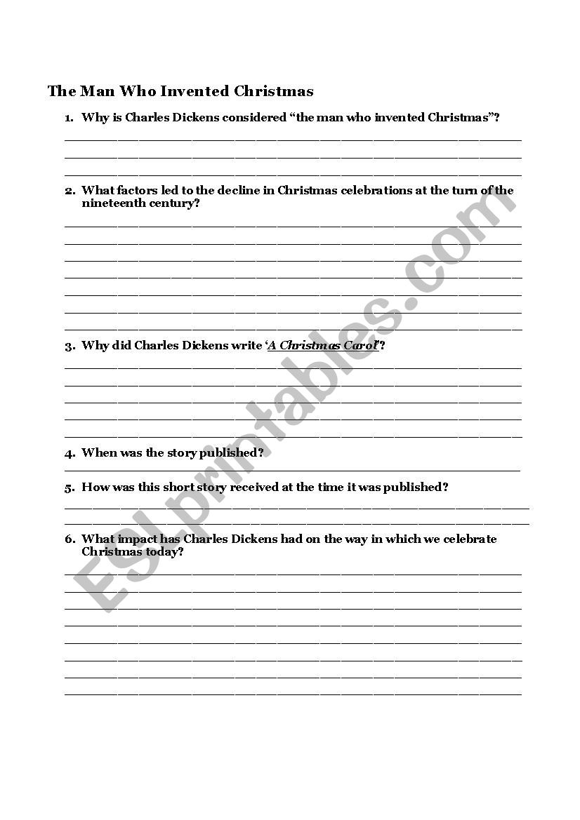 the man who invented christmas charles dickens esl worksheet the man who invented christmas worksheets 1 The Man Who Invented Christmas ( Charles Dickens) - Esl Worksheet | The Man Who Invented Christmas Worksheets