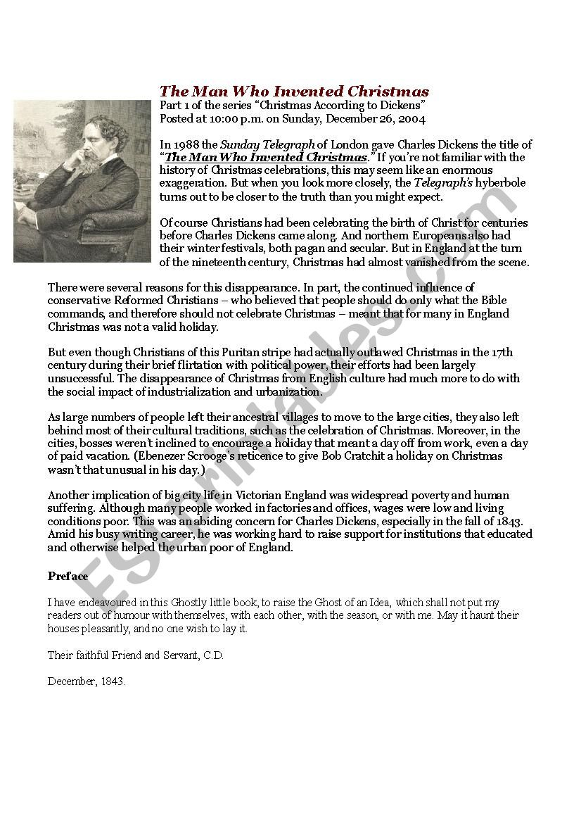 the man who invented christmas charles dickens esl worksheet the man who invented christmas worksheets The Man Who Invented Christmas ( Charles Dickens) - Esl Worksheet | The Man Who Invented Christmas Worksheets
