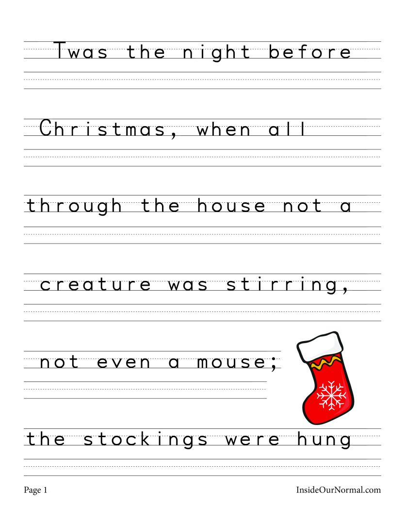 Twas The Night Before Christmas Handwriting Practice - Print | Christmas Writing Worksheets Printable