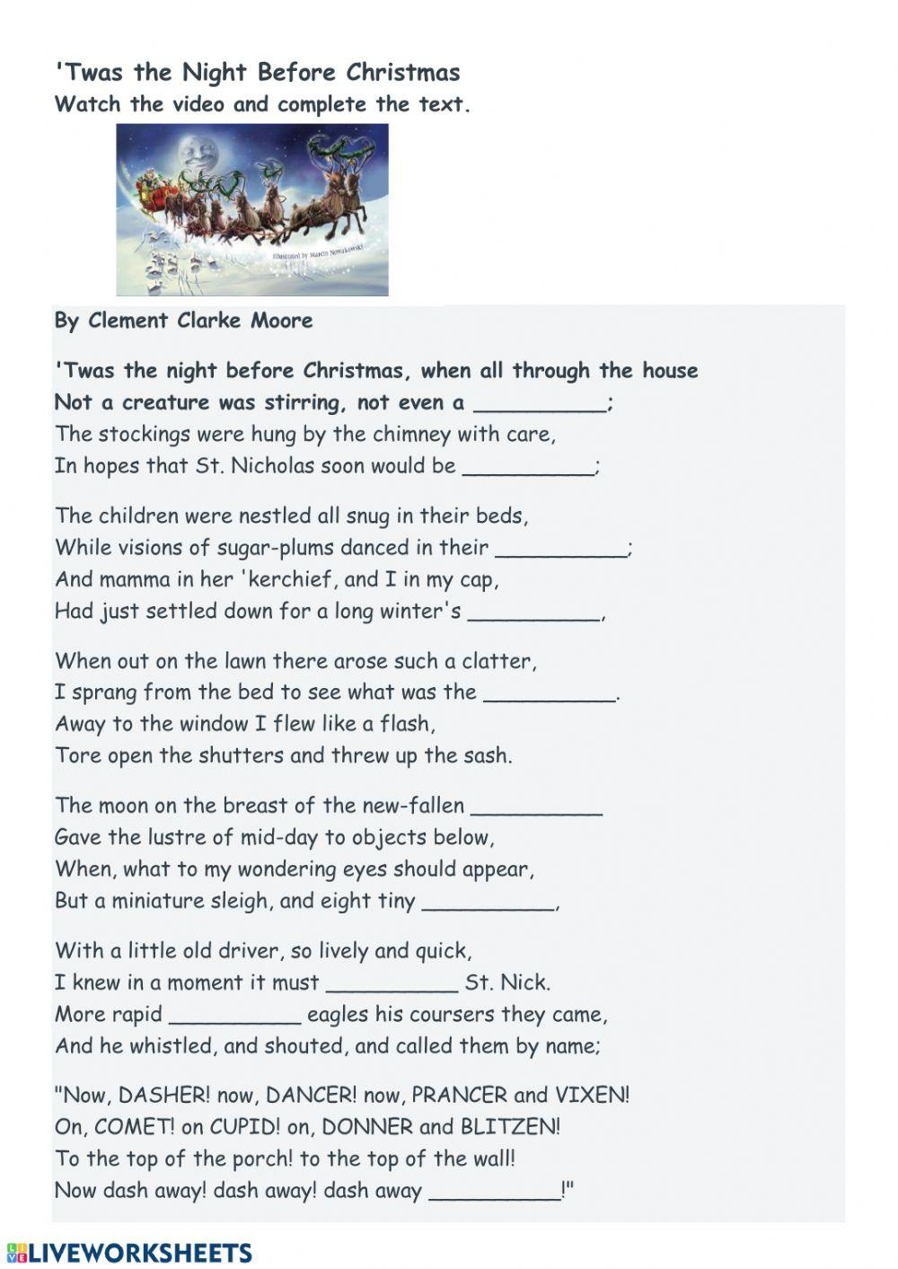 Twas The Night Before Christmas Worksheet - Worksheets Library | The Night Before Christmas Worksheets