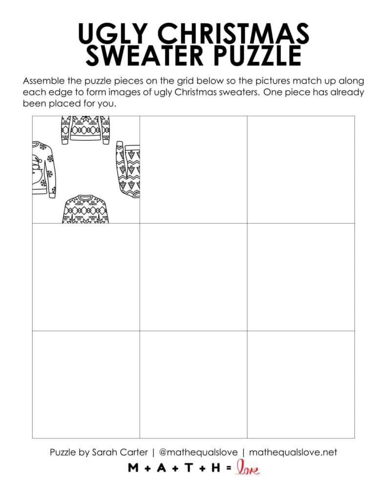 Ugly Christmas Sweater Square Edge Matching Puzzle | Math = Love | Ugly Christmas Sweater Worksheets Answer Key