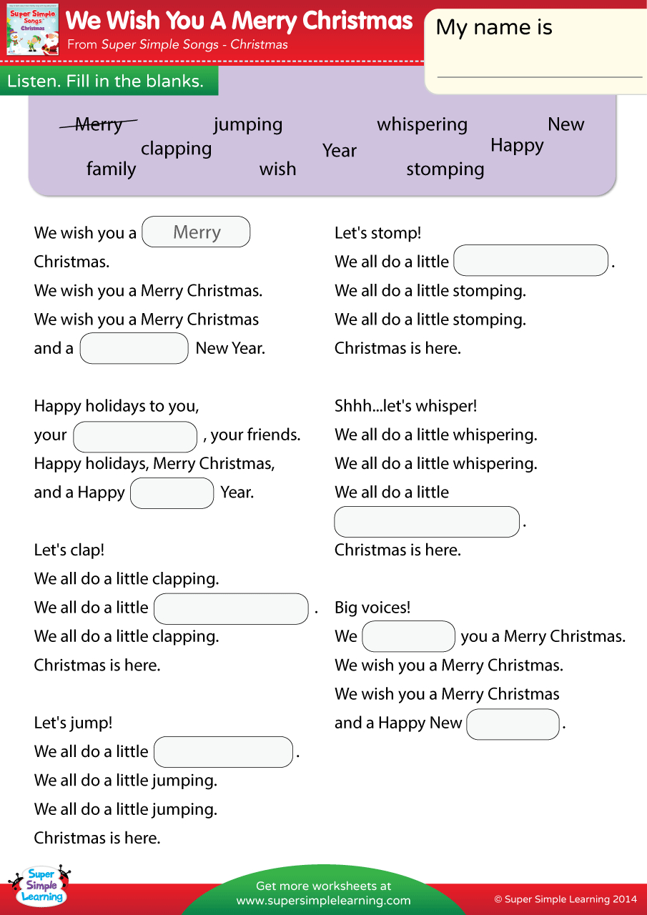 We Wish You A Merry Christmas Worksheet - Fill In The Blanks | Christmas Song Picture Worksheets