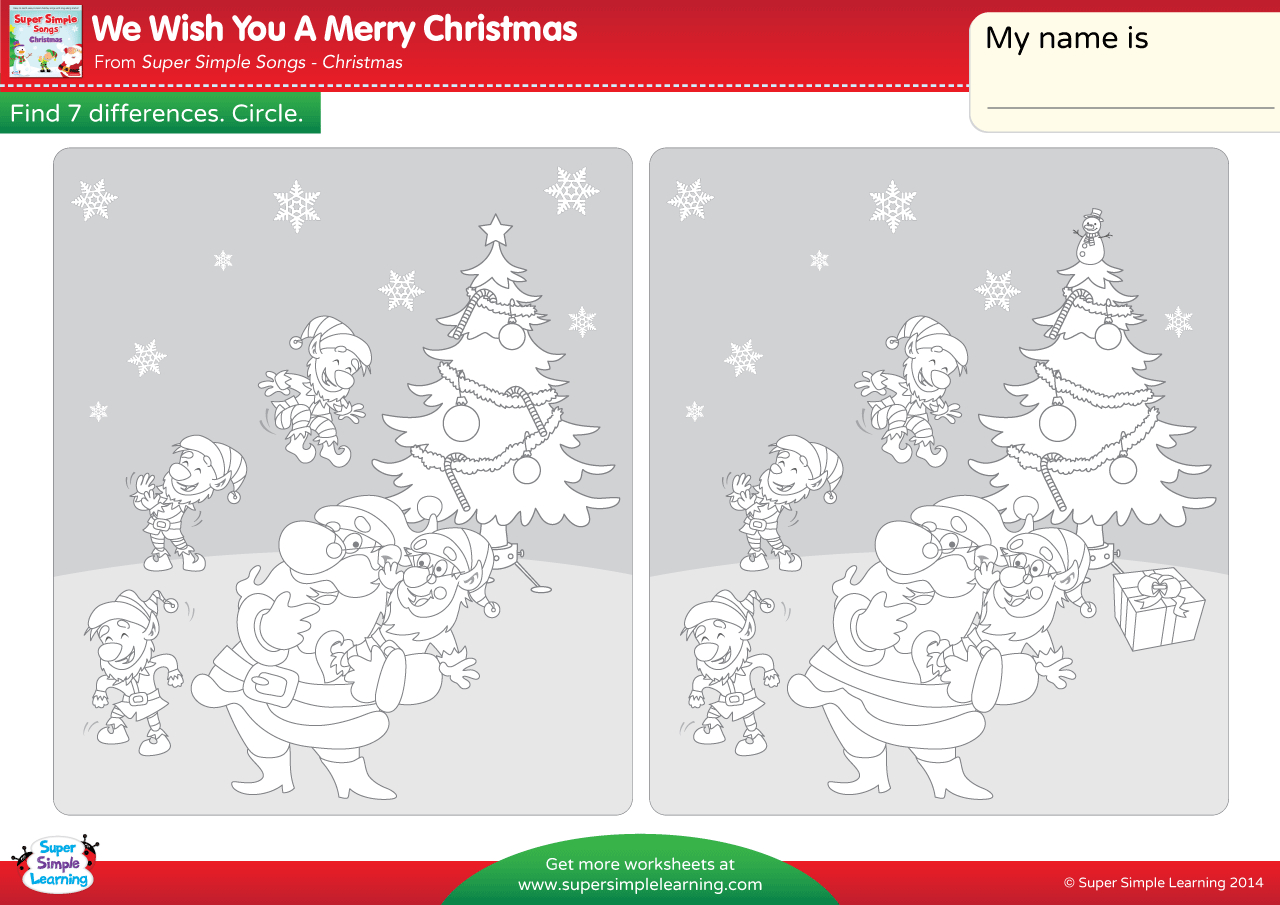 We Wish You A Merry Christmas Worksheet - Find The Differences | Christmas Picture Find Worksheets