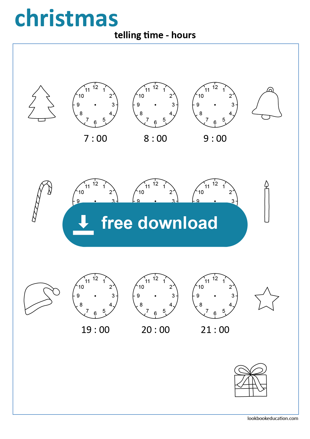 Worksheet Christmas Telling Time Hours - Lookbookeducation | Christmas Telling Time Worksheets